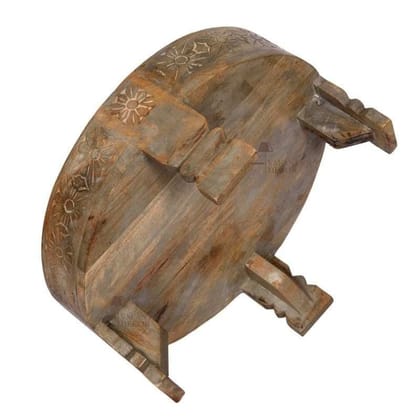 Antique Wooden Round Cutting Metal Brass Chakki Table | Unique Solid Wooden Coffee Table