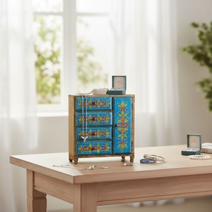 Antique Wooden Blue Chest Drawer | Jewellery Storage Drawer Chest