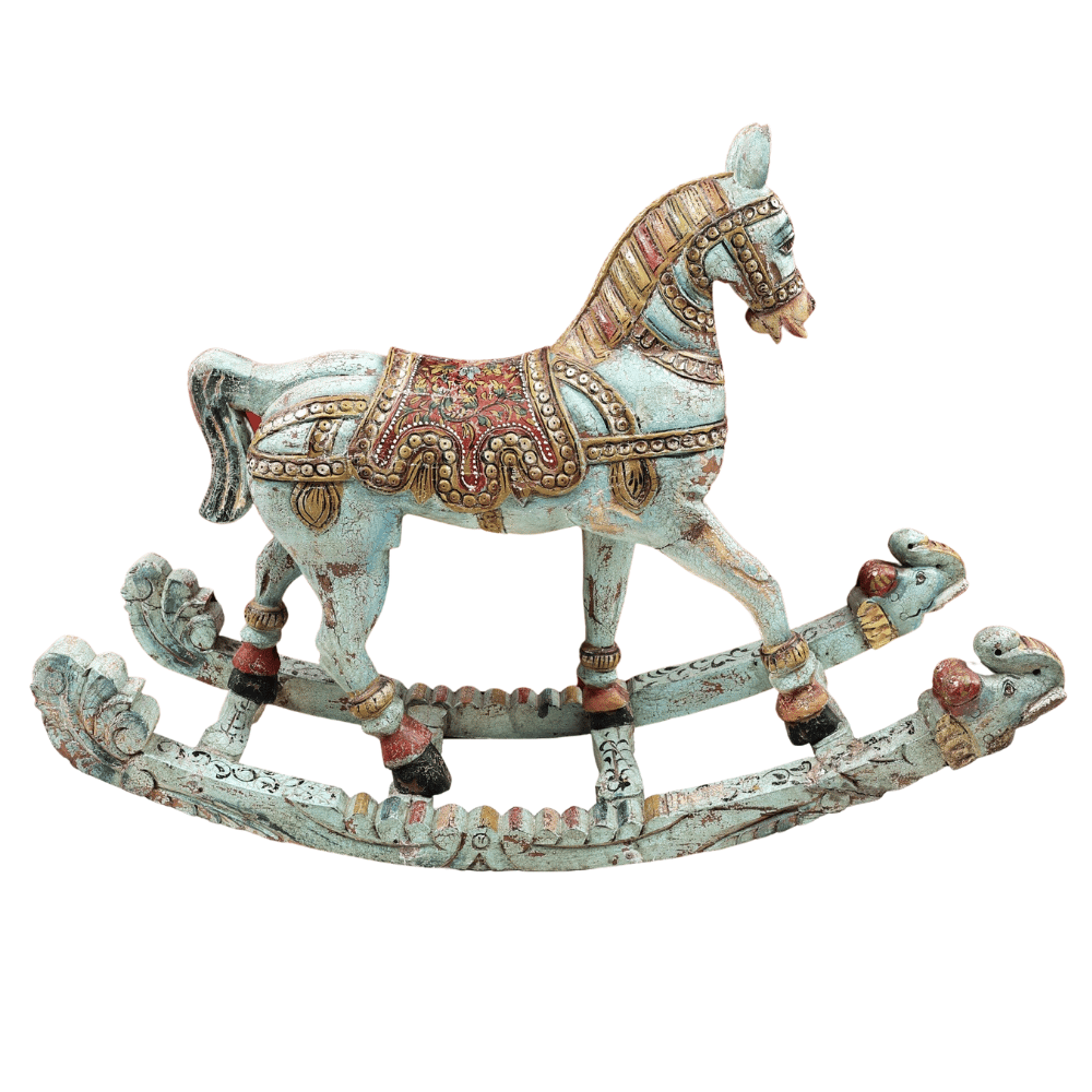 Wooden Rocking Horse Statue Showpiece for Home