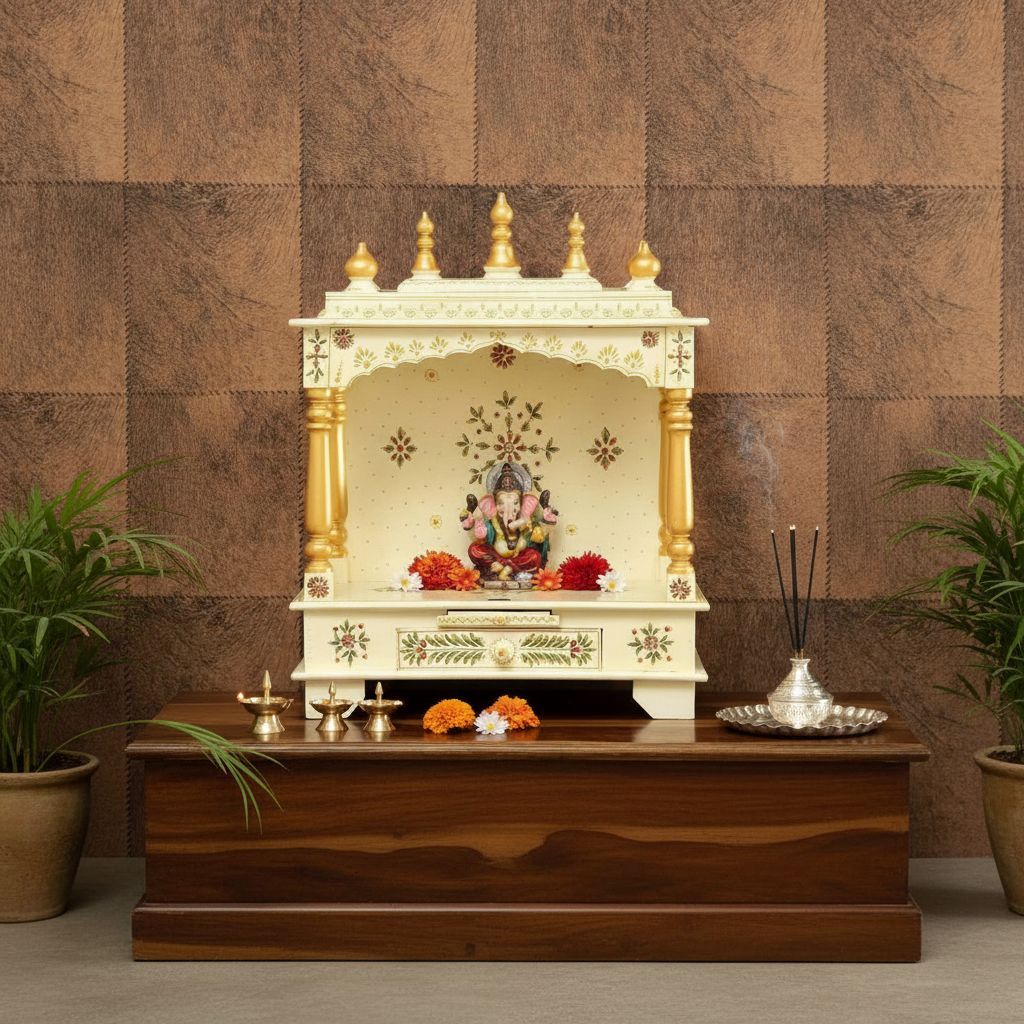 Wooden Indian Temple Painted-Pooja Mandir