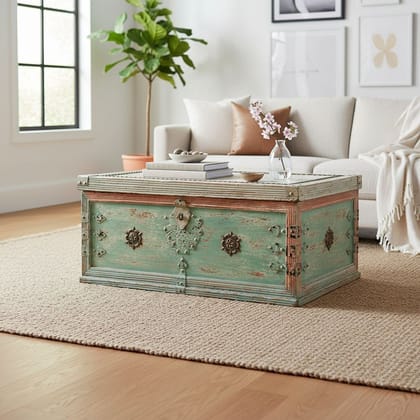 Wooden Box Ornaments Trunk Chest Coffee Storage Box