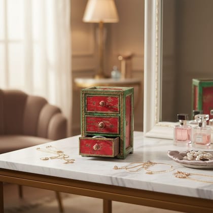 Wooden Distressed Chest Drawer Desk Jewellery