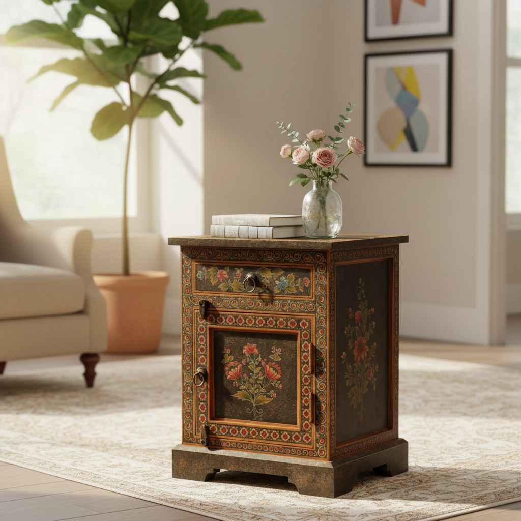 Handicraft Painted Wooden End Table | Home Decors Furniture Side-board