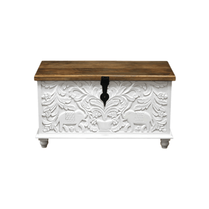 Wooden Carved Trunk Box Side Coffee Table