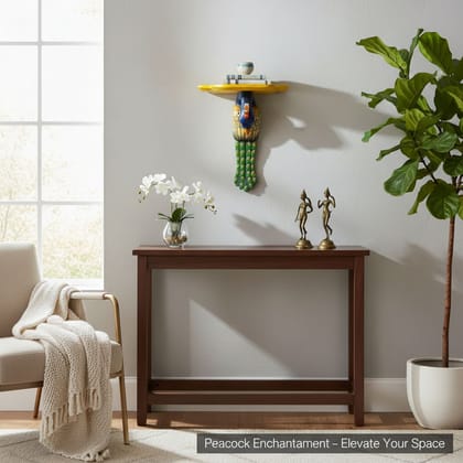 Wooden Painted Handicraft Peacock Statue Home Decors Showpiece