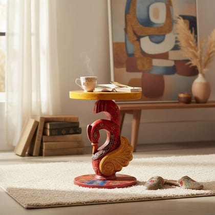 Wooden Painted Duck Side Table Stool Decor Art