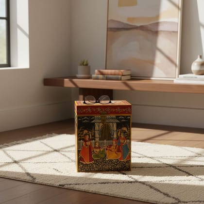 Rajasthani Art work Wooden Painted Trunk Box with Storage