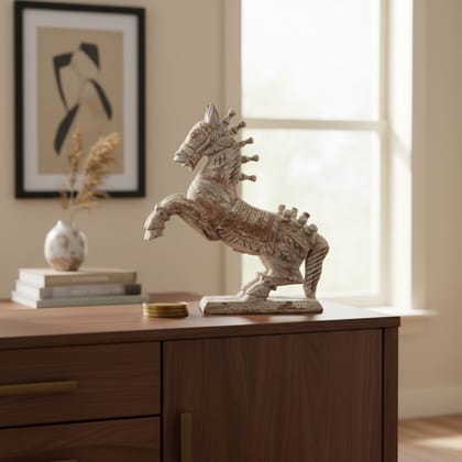 Carved Painting Vintage Look Scalpture Of Horse, Home Decor Wooden Furniture Item
