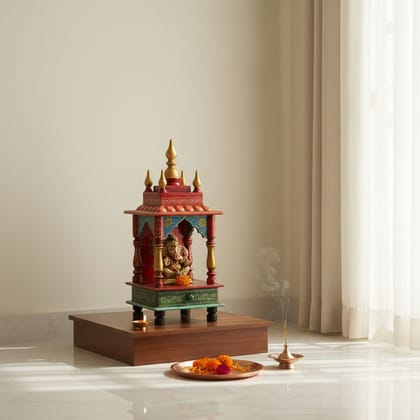 Wooden Temple Painted Wall Mandir Pooja Stand