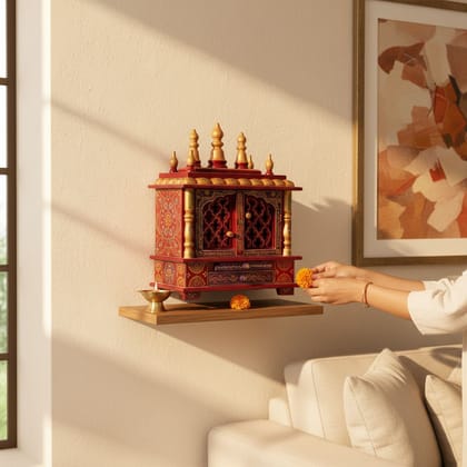 Wall Mounted Pooja Mandir Home Living Painted Temple