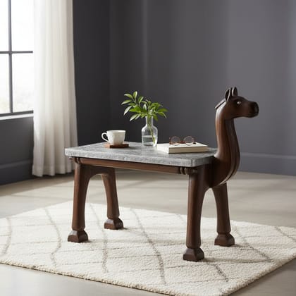 Wooden Brass Camel Side Coffee Table
