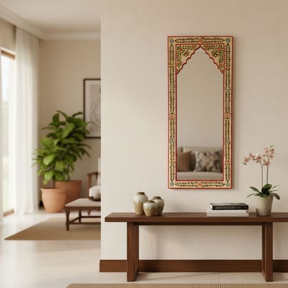 Handicraft Bedroom Floor Mirror | Wooden Floor-Mirror Roomy Mirror With Beautiful Painting
