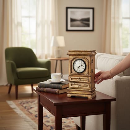 VMAntique Decor Wooden Showpiece Analog-Clock,Table Decors Analog-Clock for Home/Office,Handicraft Analog-Clock