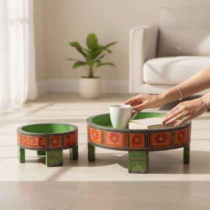 Dastkari Chakki Table, Handicraft Nightstand Table, Painted Coffee Table, Furniture Cake Stand Table, Bedside Table, Decorative Side Table
