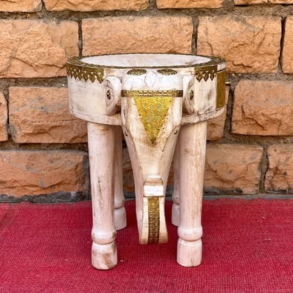 VMAntique Decor Handicraft Night-Lamp Table, Drawing Room Decors Coffee Table, Brass Embossed Wooden Desk-Table, Luxury Elephant Design Cocktail Table
