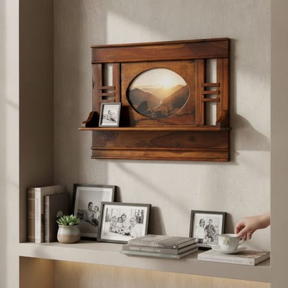 BAANMATA INTERNATIONAL Wooden Beautiful Table Decors Mirror Cum Photo Frame, Living Room Decors Picture Holder Frame, Amazing Design Handicraft Photo Holder Stand, Decorative Photo Frame