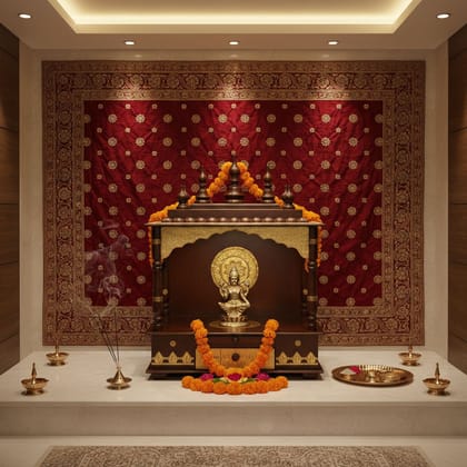 Wooden Indian Brass Natural Pooja Mandir-Wall Pooja God Stand Mandir