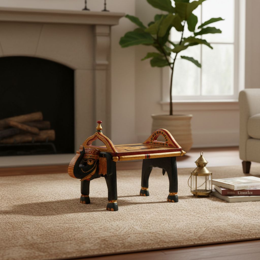 Handicraft Pooja-Room Table, Wooden Luxurious Buddha-Painted Table, Home Living Decorative Showpiece-Table