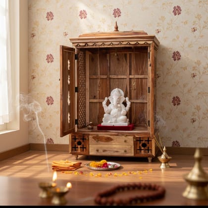 Solid Wood Pooja Mandir With Beautiful Art Work