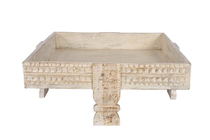 Wooden Indian Distressed Antique Square Table | Unique Chakki Table for Home Decor