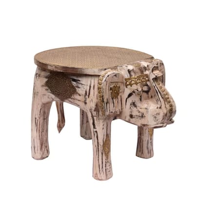 BAANMATA INTERNATIONAL Handicraft Drawing-Room Decors Coffee Table,Brass-Embossed Wooden Lamp Table Cum Cocktail Table,Home Living Showpiece Elephant Table
