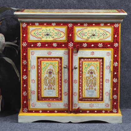 Wooden Painted Bedside-Side Cabinet With Desk Drawer