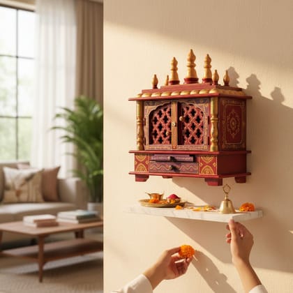 Wall Mounted Pooja Mandir Home Living Painted Temple