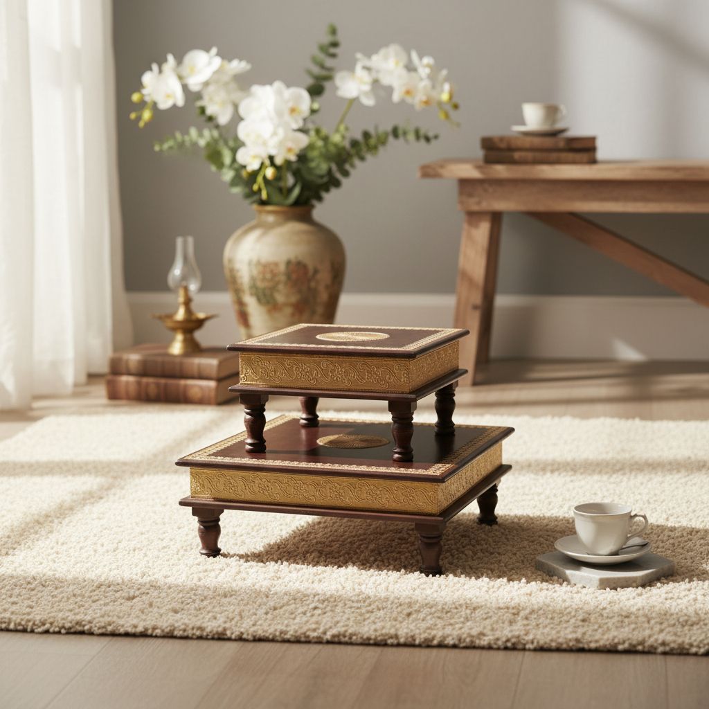 Wooden Handmade Indian Side Table | Pooja Chowki Stool setof2