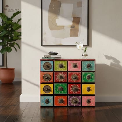 Wooden Painted Chest Desk Storage for Ornaments Bedside Decor