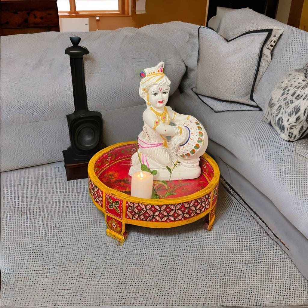 Indian Antique Natural Wood Coffee Table | Chakki Table-Side Table