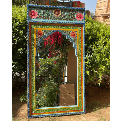 Hand-Painted Wooden Carved Mirror Living Room Decor