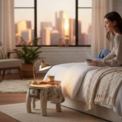 Wooden White Stool for Table Decor Art