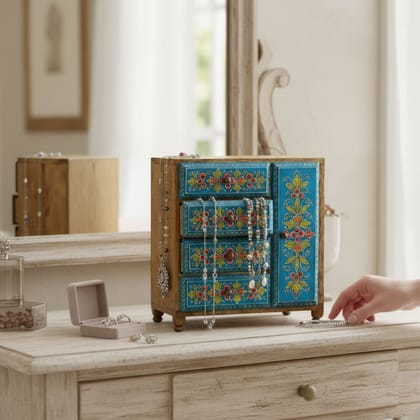 Antique Wooden Blue Chest Drawer | Jewellery Storage Drawer Chest