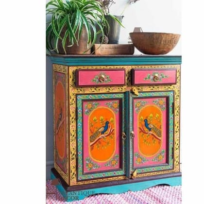 Indian Peacock Painted Wooden Cupboard | Sideboard , Cabinet