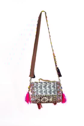 Handmade Embroidered Mini Sling Bag with Tassels, Boho Chic Small Shoulder Bag