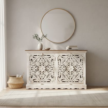 Hand Carved Wooden Cabinet Sideboard