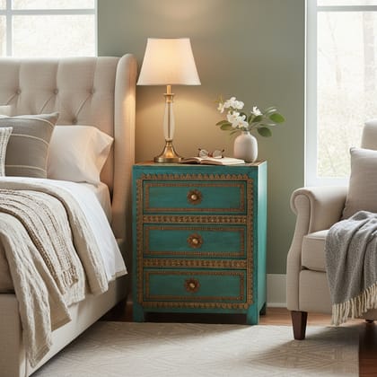 Wooden Side Cabinet-Bedside Drawers Storage