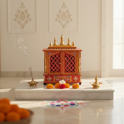 Hand-Painted Wooden Temple for Home Multi colour