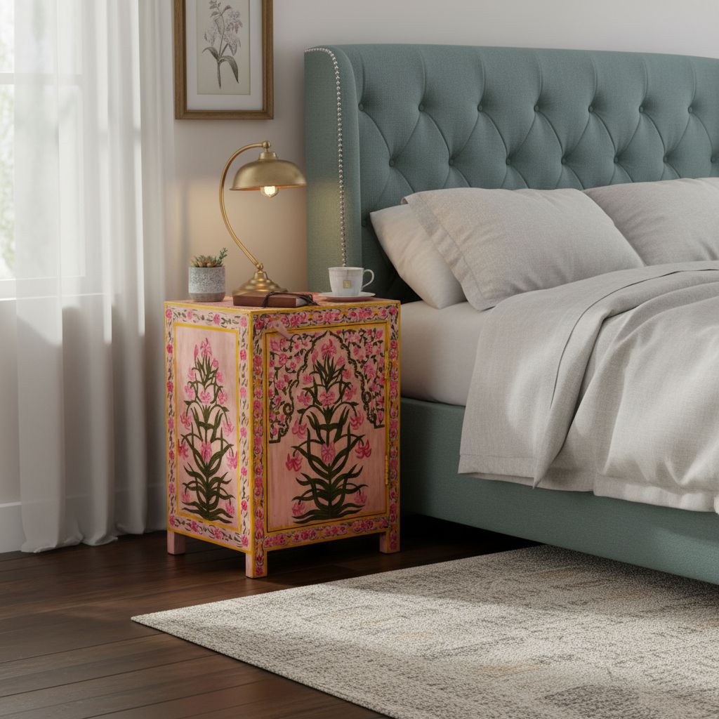 Wooden Hand-Painted Cabinet | Bedside