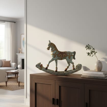 Wooden Rocking Horse Statue Showpiece for Home