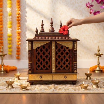 Indian Wooden Brass Natural Pooja Temple Mandir