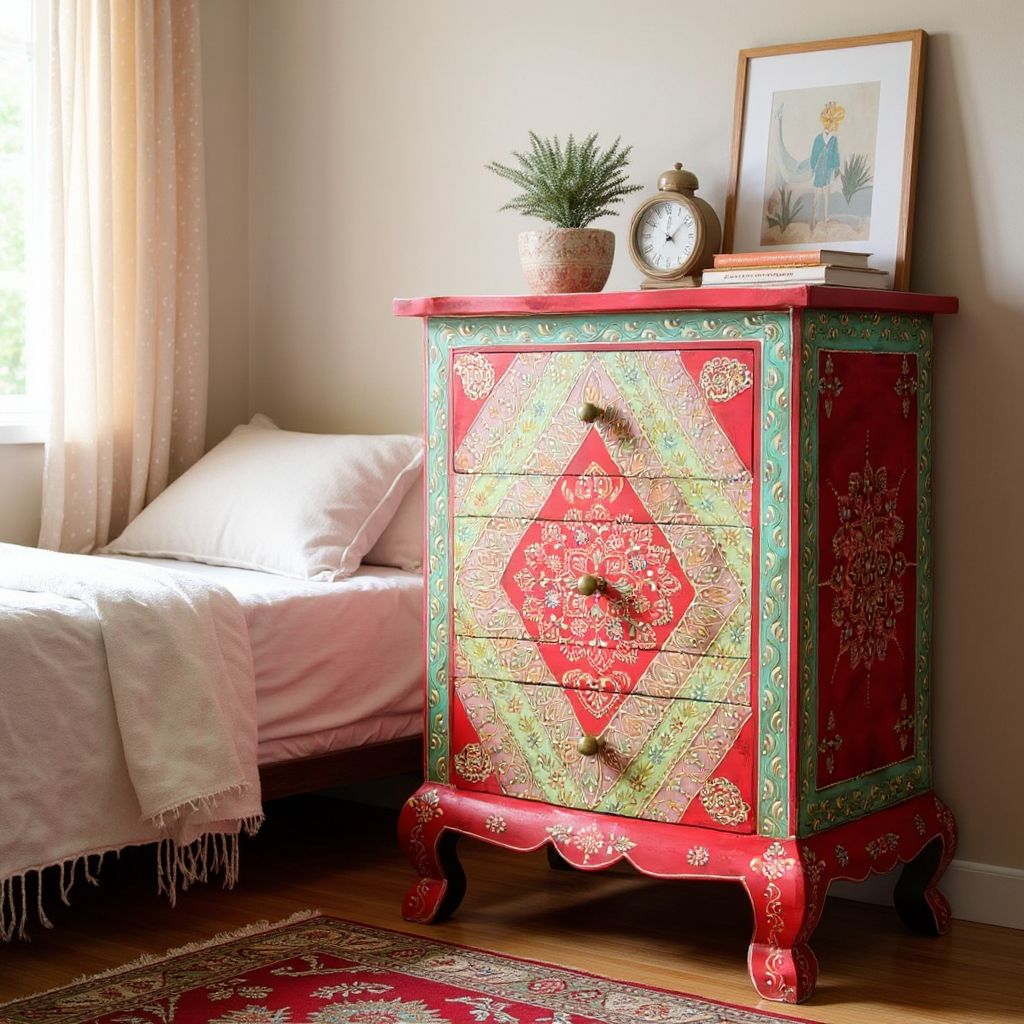 Wooden Painted Bedside Desk Drawer Cabinet