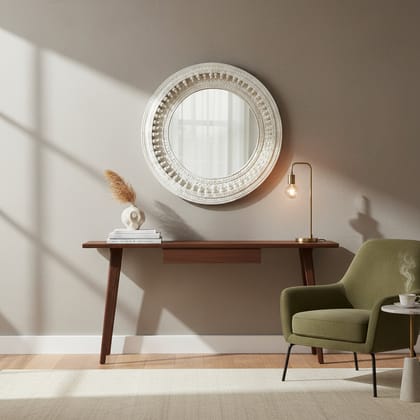 Wooden Carved Round Wall Mirror