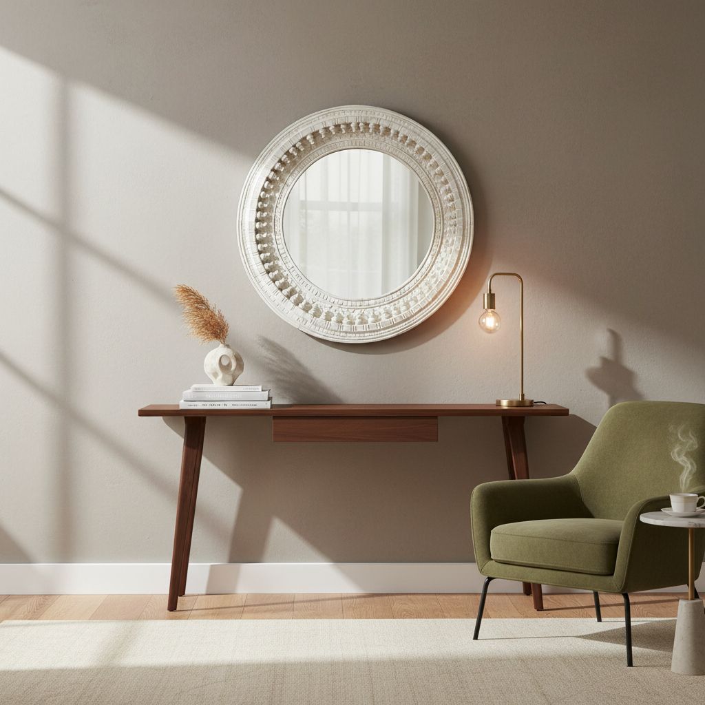 Wooden Carved Round Wall Mirror