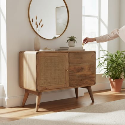 Wooden Handicrafted Oak Finish Sideboard