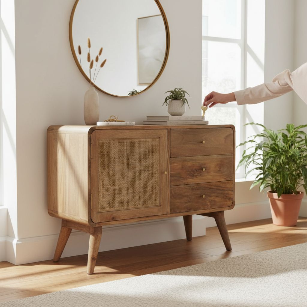 Wooden Handicrafted Oak Finish Sideboard