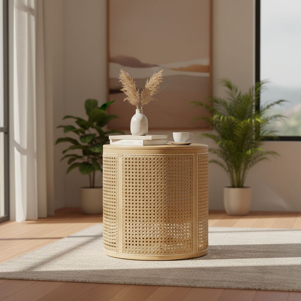 Wood Rattan End Table-Coffee Table