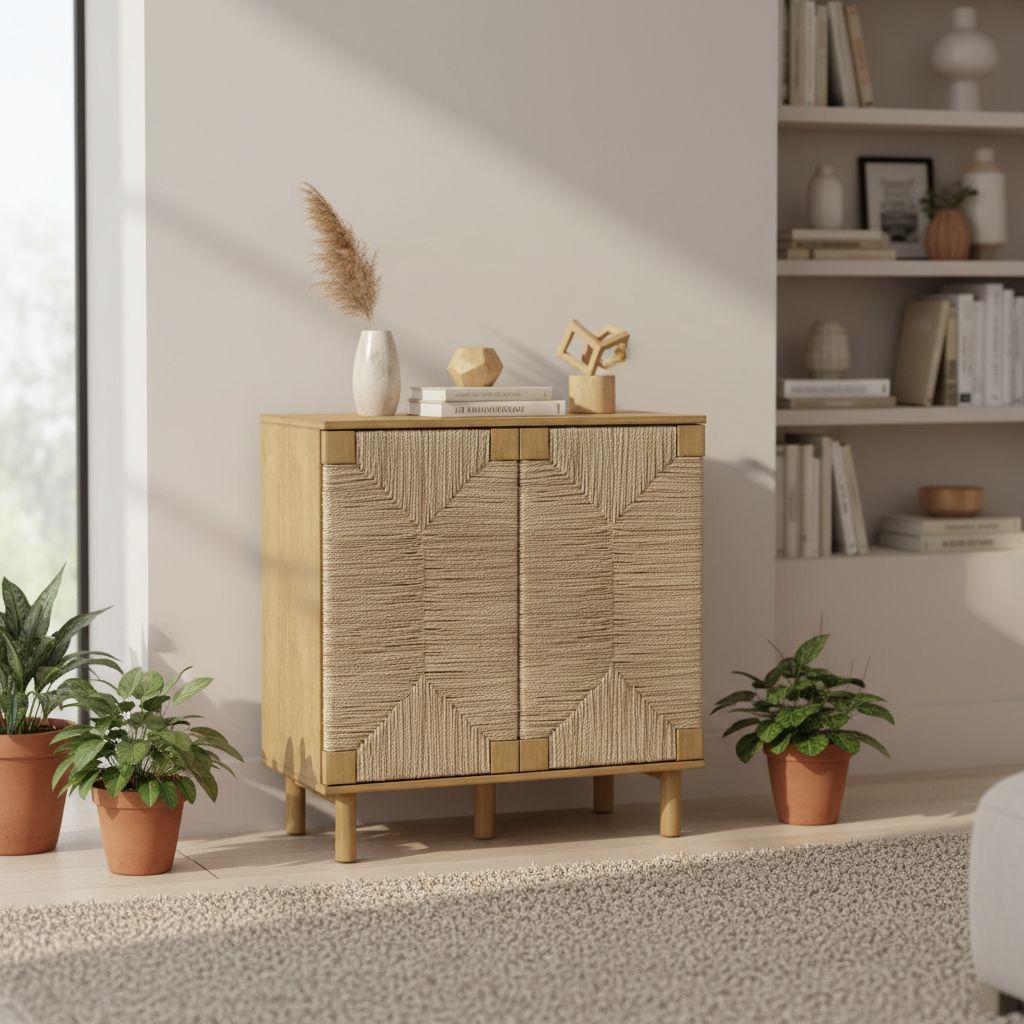 Light Brown Seagrass Storage Cabinet