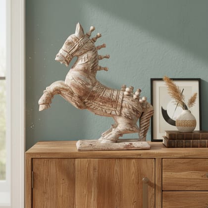 Carved Painting Vintage Look Scalpture Of Horse, Home Decor Wooden Furniture Item