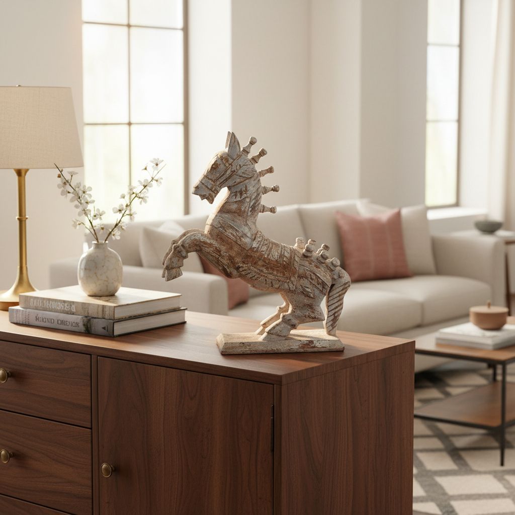 Vm Antique Decor Handicraft Table Decors Running Horse-Statue,Distressed-White Wooden Showpiece Horse-Statue,Home Living Horse-Statue for Decoration